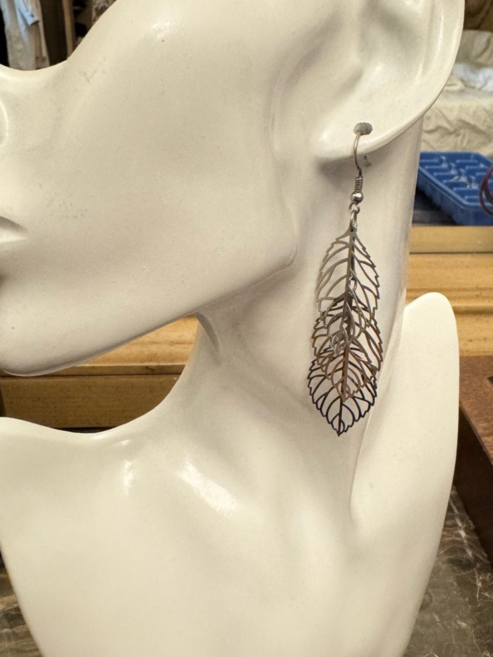 Delicate Silver Leaf Drop Earrings - Women Jewelry